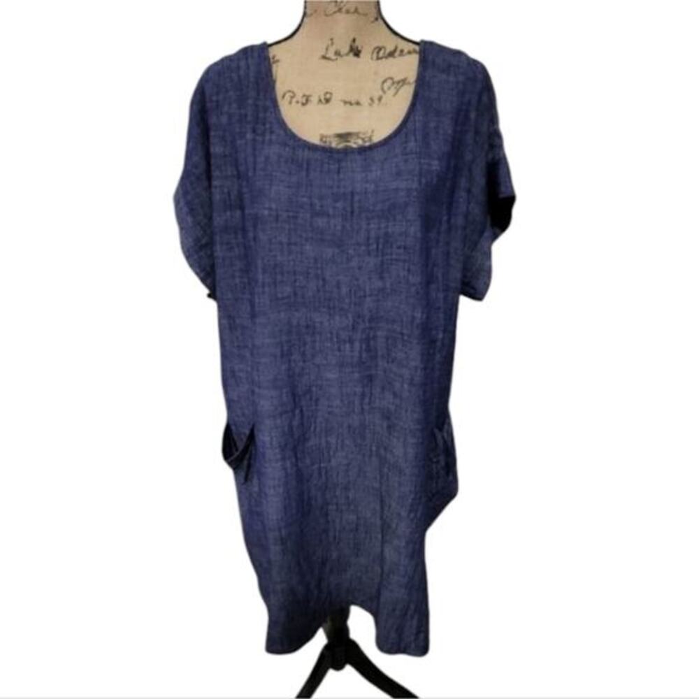 52seven denim‎ chambray Linen Blend dress With Pockets plus size 1X new!!!
